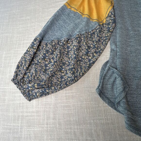 HAILEY & CO Mixed Fabric Balloon Sleeve Oversized Large Boho Summery Floral Top - Picture 4 of 12